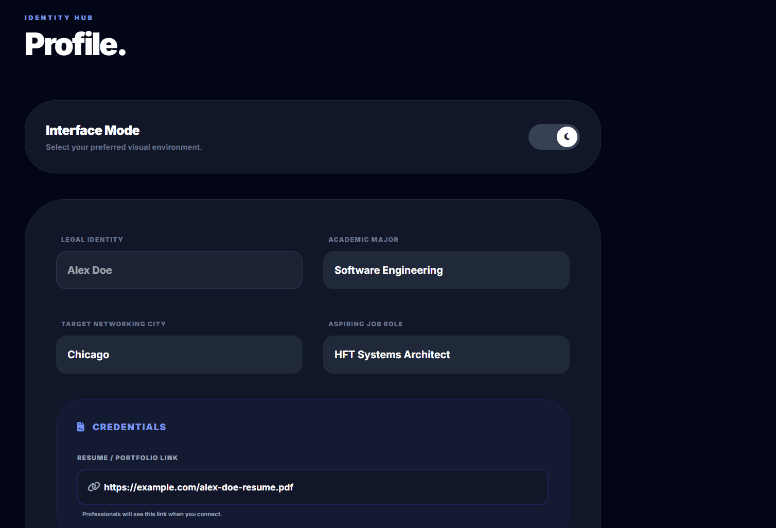 Student preview: My Profile